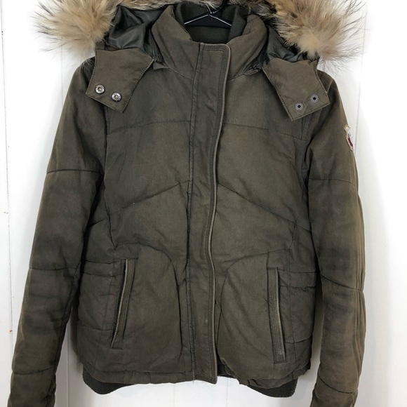 Sud Express Down Bomber Jacket Fur Hood Sz S - Picture 3 of 16